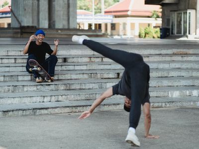 Blurred motion of a person practicing stretching